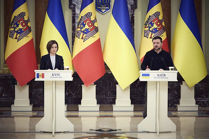 Volodymyr Zelenskyy and Maia Sandu speak at a press conference in Kyiv, 25 January, 2025
