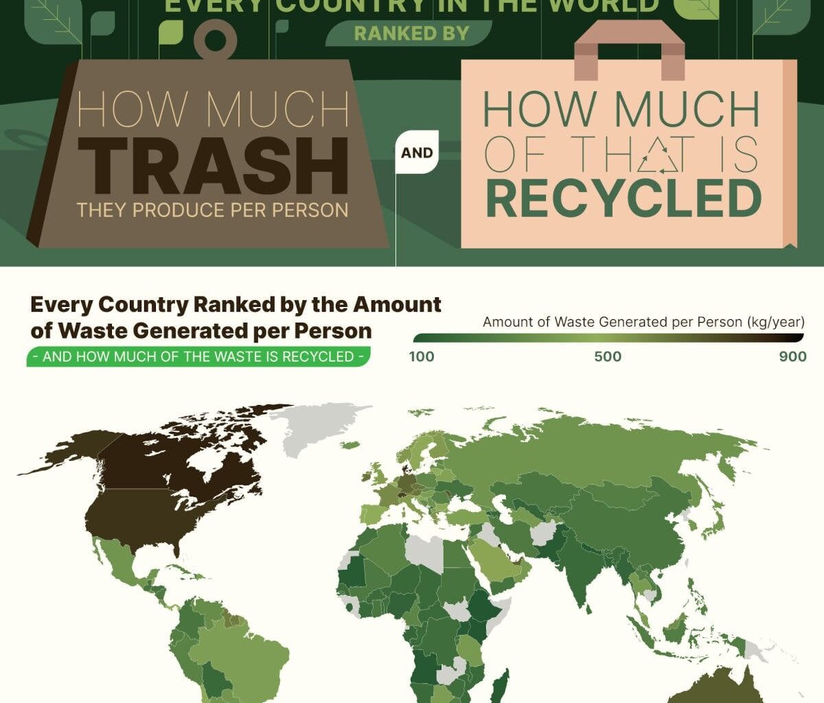 Every Country in the World Ranked by How Much Trash They Produce per Person and How Much of That Is Recycled