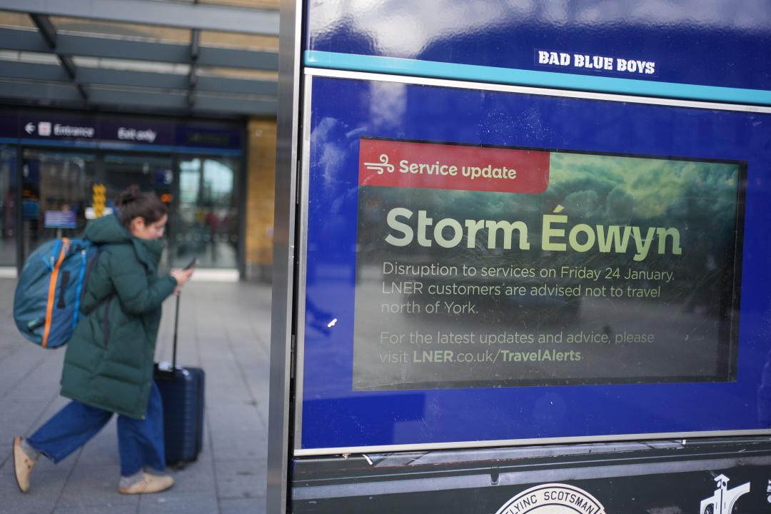 An information board at King's Cross station in London following a disruption to services. Schools have been closed and people warned not to travel on Friday, as 100mph winds pose a danger to life in parts of the UK as Storm Eowyn hits the country. Picture date: Friday January 24, 2025.