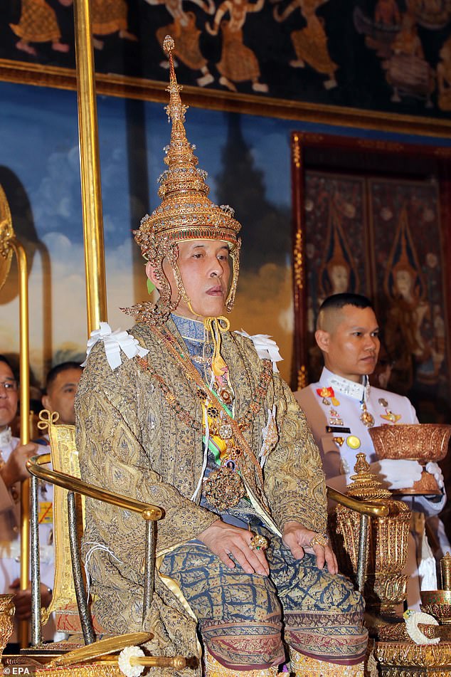 King Vajiralongkorn of Thailand wears a crown during the coronation ceremony at the Grand Palace in Bangkok, Thailand on May 4, 2019