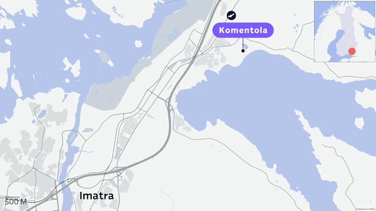 Komentolan sijainti Imatran kartalla.