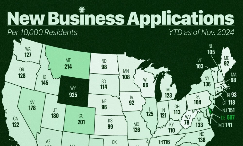 Mapped: New Business Applications by U.S. State in 2024