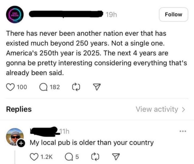 "No nation older than 250 years"