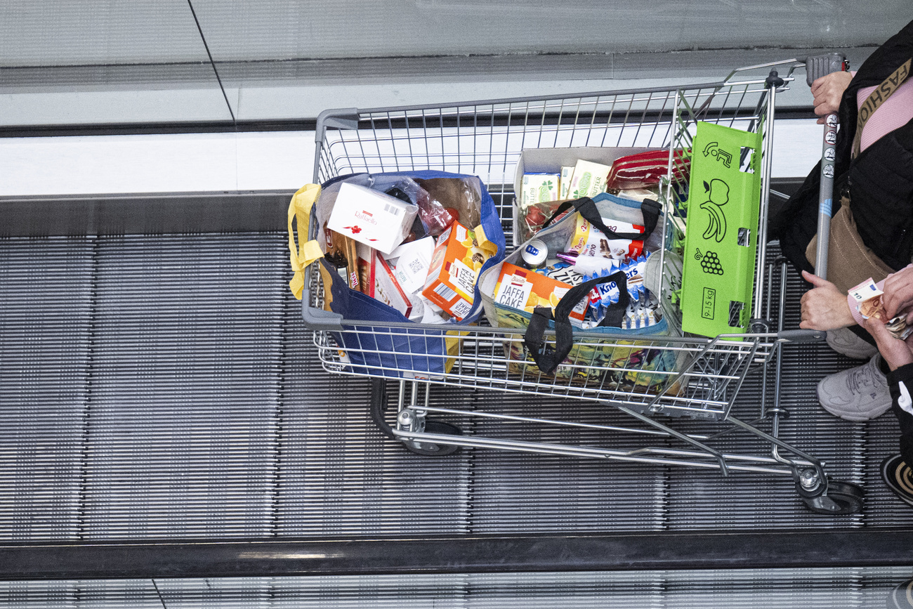 shopping trolley filled with food