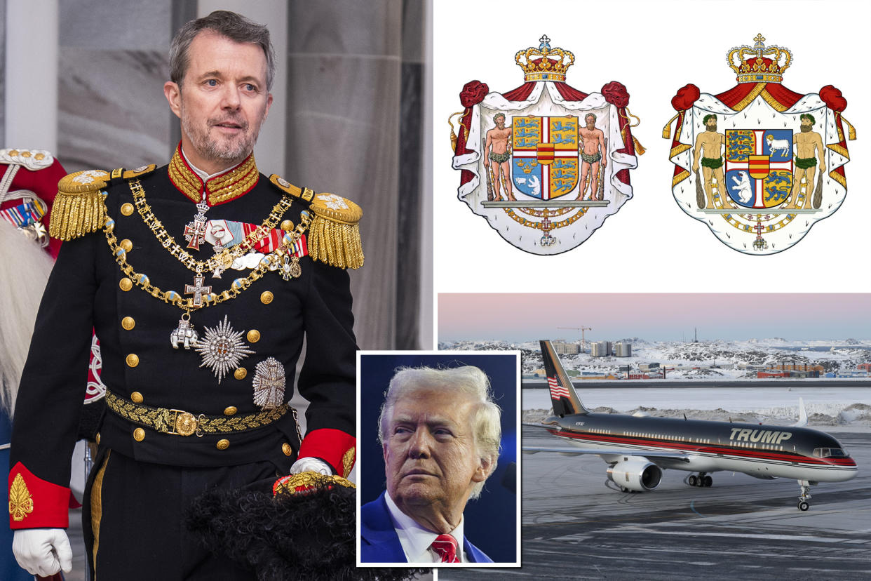 The new Danish coat of arms [right] features a bear, the symbol of Greenland, and ram, the symbol of the Faroe Islands, more prominently.