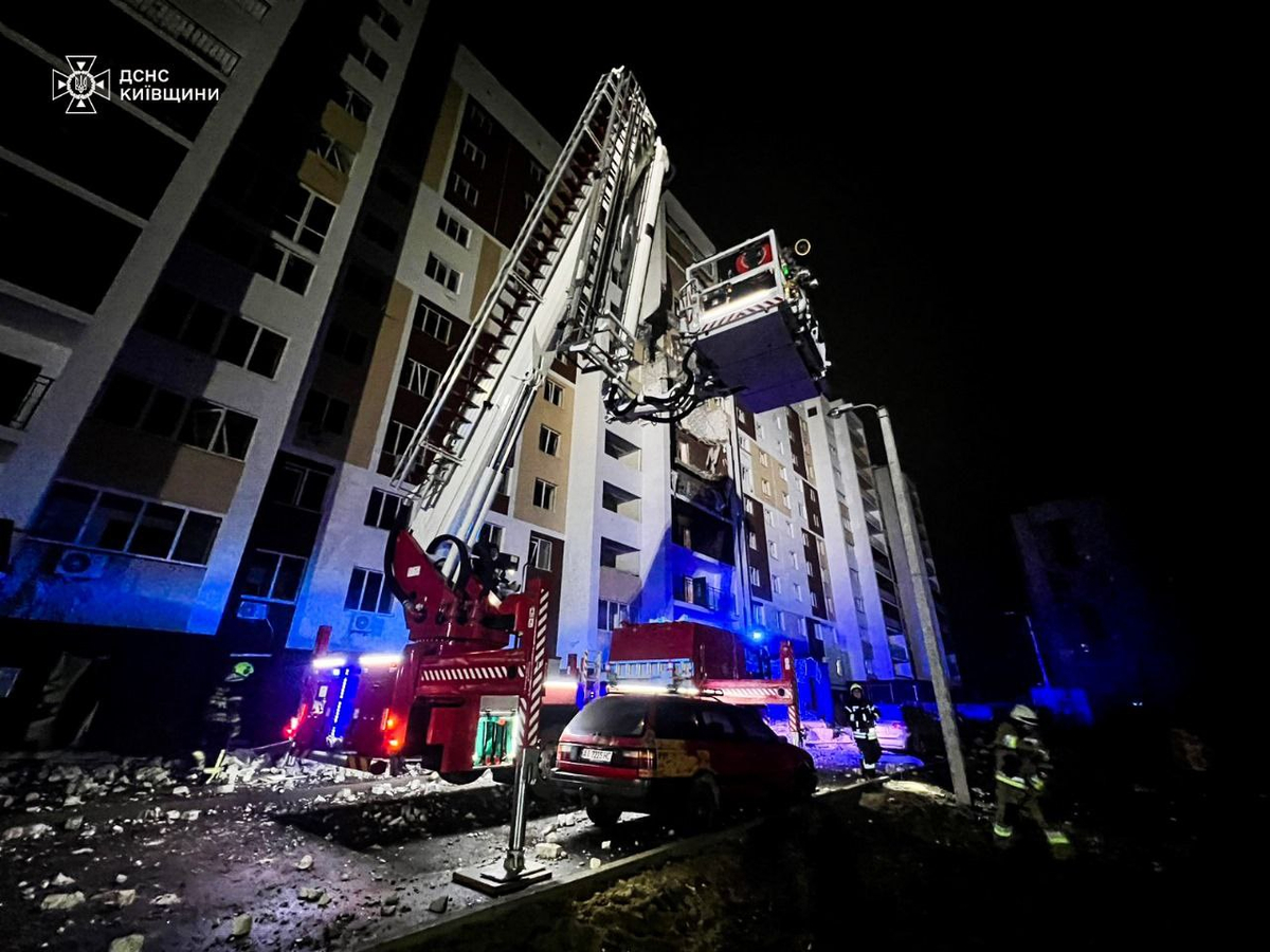 Two Apartment Blocks Damaged in Russian Drone Strike in Kyiv Region