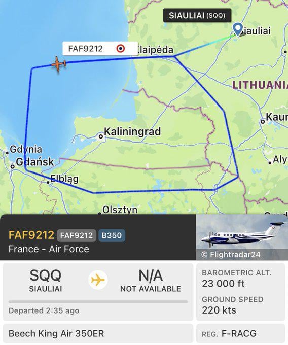 France's answer to recent Russian behavior, Sent VADOR Airborne ''designation'', observation and reconnaissance tactical plane vector around Kaliningrad.