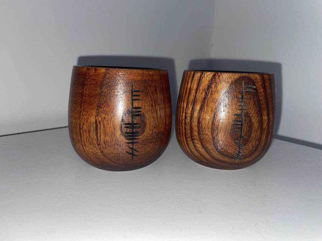 Handmade, hand carved Ogham cups I’ve been making. Just wanted to show them off! Someone else has been making these too, these are my own version, carved by hand!