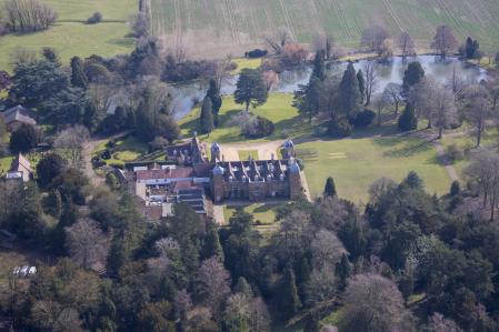 NORTHAMPTONSHIRE , ENGLAND - MARCH, 2018. An aerial view of Maidwell Hall on March 25th, 2018 This boarding and day school is located on the A508 10 miles north of Northampton, in this aerial photograph taken by David Goddard