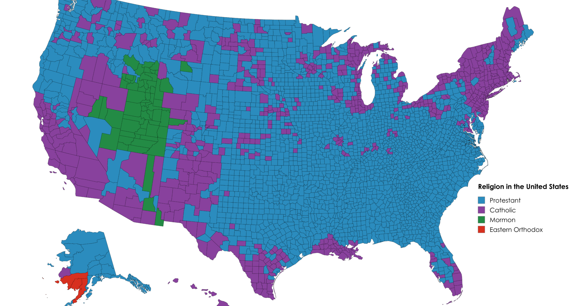 [OC] Religion in the U.S. by county