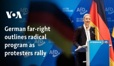 German far-right outlines radical program as protesters rally