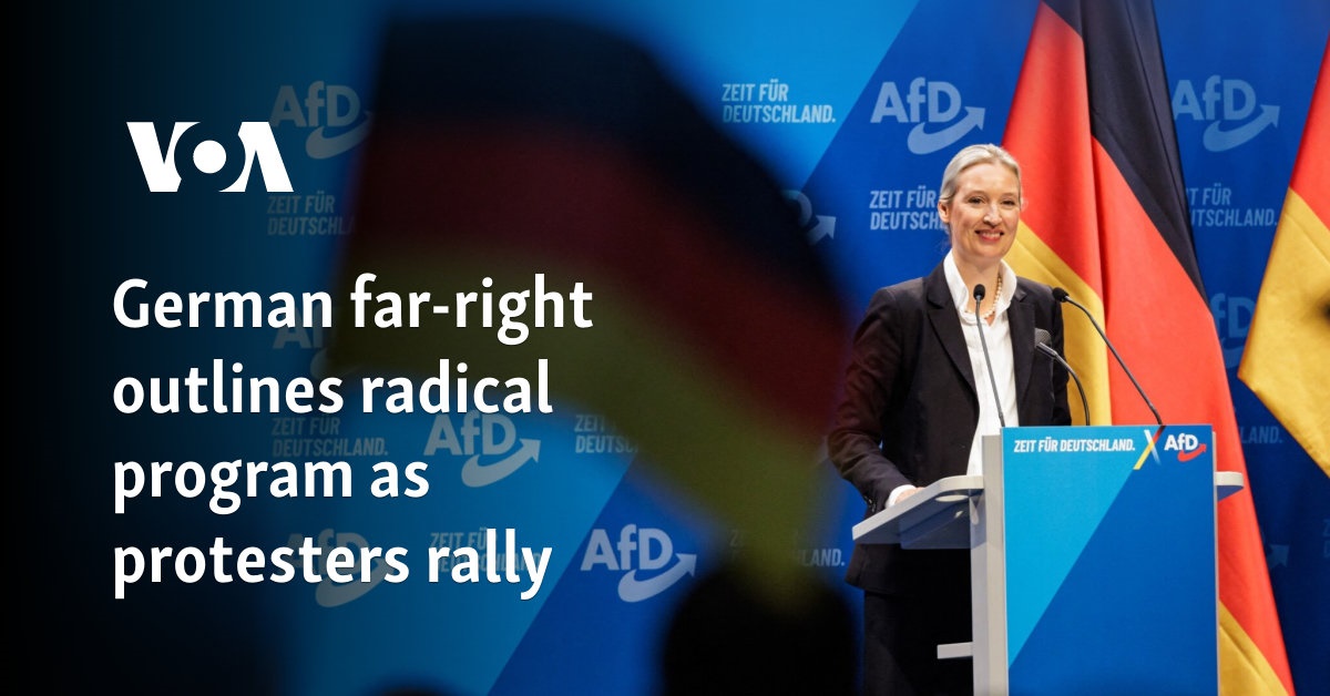German far-right outlines radical program as protesters rally