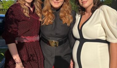 The 'tripod of women': Sarah Ferguson with her daughters Princess Beatrice and Princess Eugenie in May 2023, three weeks before Eugenie's second son Ernest was born