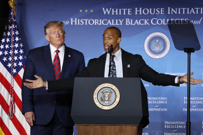 Scott Turner (R) speaks at the invitation of President-elect Donald Trump during the National Historically Black Colleges and Universities Week Conference at the Renaissance Hotel on Sept. 10, 2019 in Washington, DC.