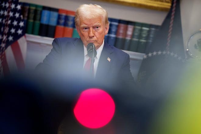 WASHINGTON, DC - JANUARY 21: U.S. President Donald Trump takes a question from a reporter during a news conference in the Roosevelt Room of the White House on January 21, 2025 in Washington, DC. Trump announced an investment in artificial intelligence (AI) infrastructure and took questions on a range of topics including his presidential pardons of Jan. 6 defendants, the war in Ukraine, cryptocurrencies and other topics. (Photo by Andrew Harnik/Getty Images)
