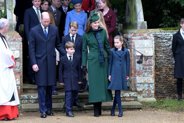 Getty Images Prince William, Prince George, Prince Louis, Princess Kate, and Princess Charlotte attend the 2024 Christmas Morning Service at St. Mary Magdalene Church.