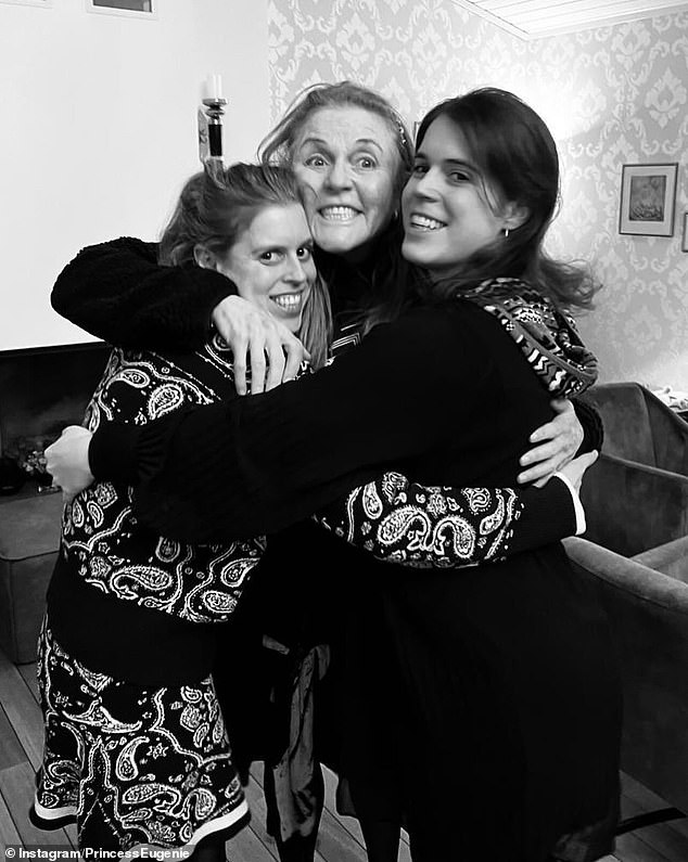 The trio hugging in a photo posted on social media by Eugenie for Mother's Day
