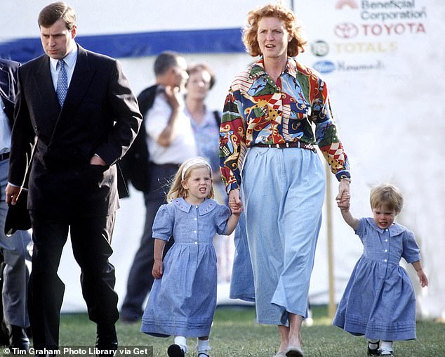 Prince Andrew walking alongside Sarah as she holds her daughters hands at the Royal Windsor Horse show in 1992, just after their official separation