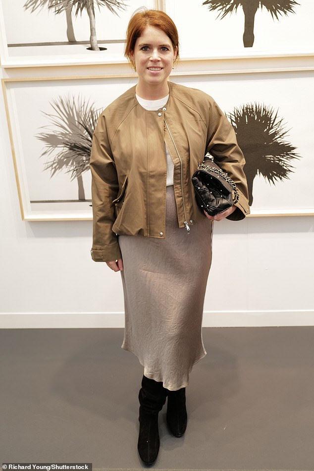 Princess Eugenie looked chic as ever in a neutral monochrome ensemble as she attended the Frieze Art Fair in London this evening