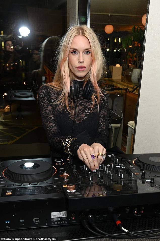 British model and DJ Mary Charteris photographed behind her deck