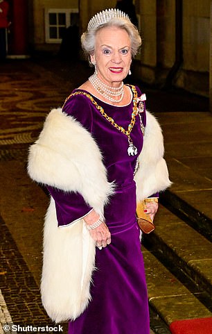 The guestlist also included Princess Benedikte (pictured), 80, and the Danish King's brother Prince Joachim, who attended with his stunning wife Princess Marie at Amalienborg Palace in Copenhagen