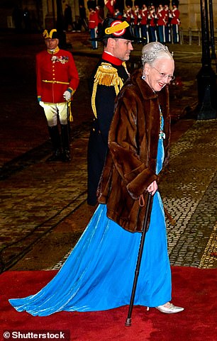 The guestlist also included Princess Benedikte (pictured), 80, and the Danish King's brother Prince Joachim, who attended with his stunning wife Princess Marie at Amalienborg Palace in Copenhagen. Pictured, Queen Margrethe