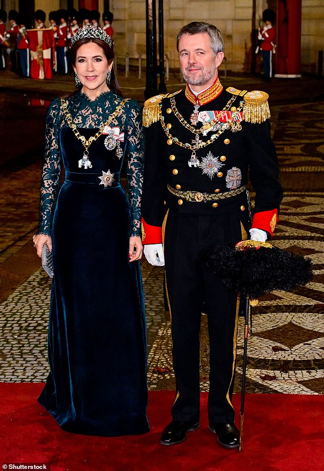 Although it was now Mary and Frederik's turn to host the New Year's dinner, Margrethe was still on hand at this evening's event, stepping out in a vibrant blue gown