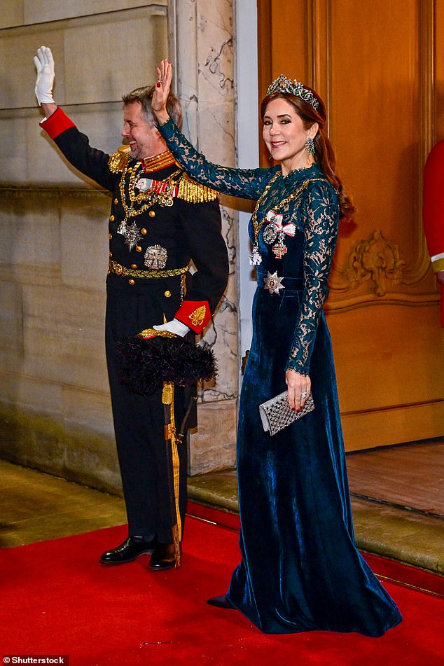 The Australian-born mother-of-four commanded attention in a bottle green floor-length gown, featuring a lace neckline and sleeves as well as cinched waist to showcase her enviable figure