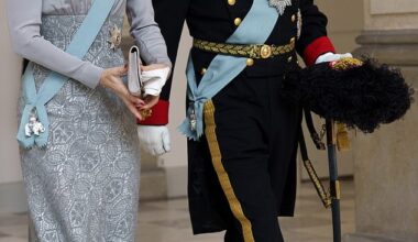 Denmark's King Frederik and Queen Mary arrive at the royal couple's New Year's reception for officers from the armed forces at Christiansborg Palace in Copenhagen on Tuesday