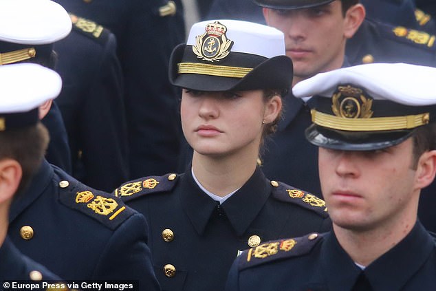 Princess Leonor looking solemn during the military procession