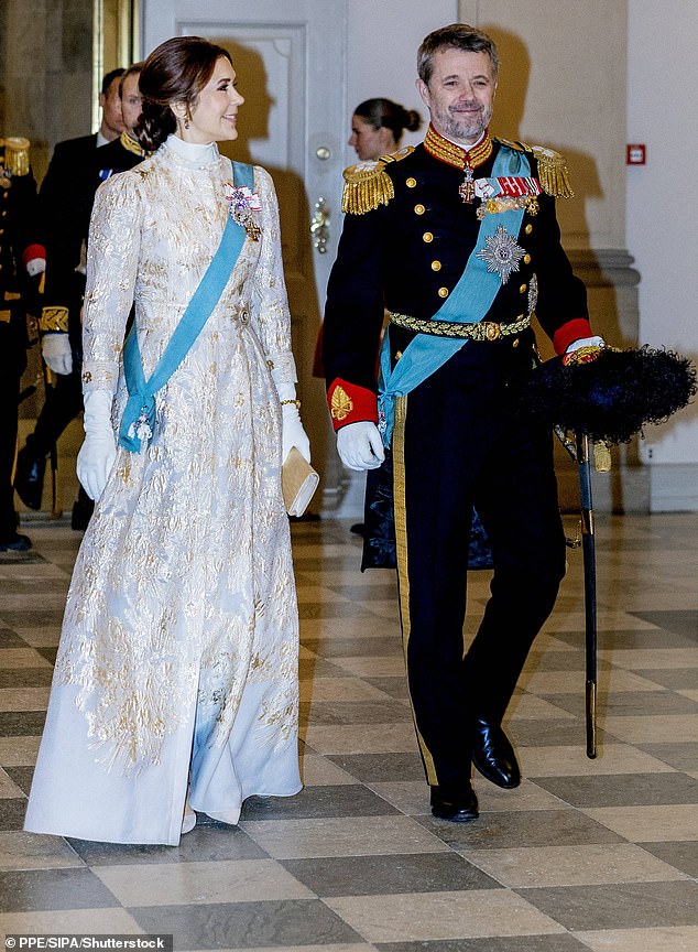 King Frederik is married to, and has four children with, the Australian marketing consultant Mary Donaldson (pictured together on January 6), who he met while attending the 2000 Summer Olympics in Sydney