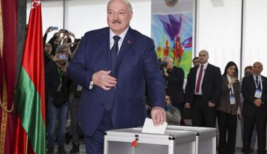 Belarusian president Alexander Lukashenko casting his vote in Sunday's election. With many of his opposition either in prison or exiled, the 70-year-old sailed to victory in today's election winning a staggering 87.6 per cent of the vote, according to exit polls