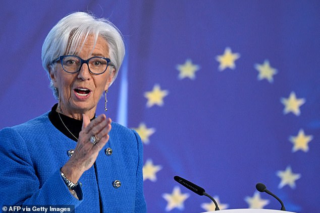 Slowdown: ECB chief Christine Lagarde (pictured) said that the single currency bloc was ‘set to remain weak in the near term’