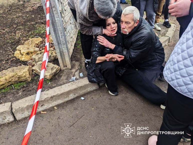 Local residents at the site of a strike in Kryvyi Rig, amid the Russian invasion of Ukraine. A Russian strike on the Ukrainian city of Kryvyi Rig in the centre of the country on January 17, 2025 killed four people and wounded several others, the regional governor said.