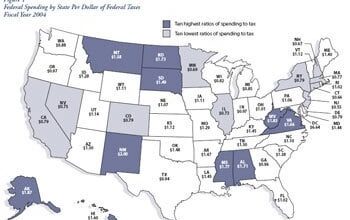 Ratio of spending by state per dollar of Federal taxes
