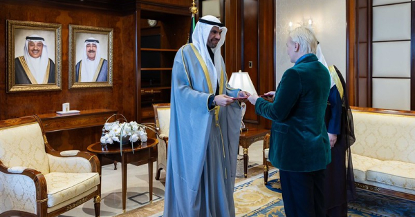 The non-resident Ambassador of Latvia, Dana Goldfinča, submits her letter of credence to the Minister of Foreign Affairs of the State of Kuwait