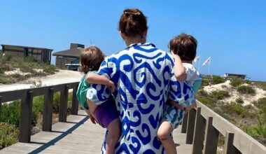 Princess Eugenie shares a rare photograph of herself with her two sons as they enjoy a day at the beach