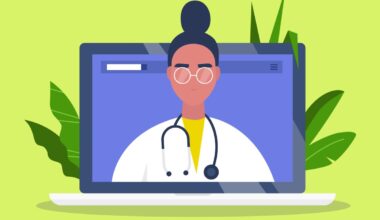 Doctor appointment. Online consultation. Modern healthcare technologies. Hospital. Millennial female therapist. Flat editable vector illustration, clip art