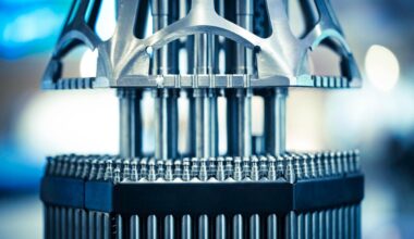 Nuclear fuel rods sit ready for insertion into a reactor.