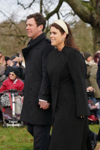 Jack Brooksbank and Princess Eugenie attending the Christmas Day morning church service at St Mary Magdalene Church in Sandringham, Norfolk. Picture date: Monday December 25, 2023. 