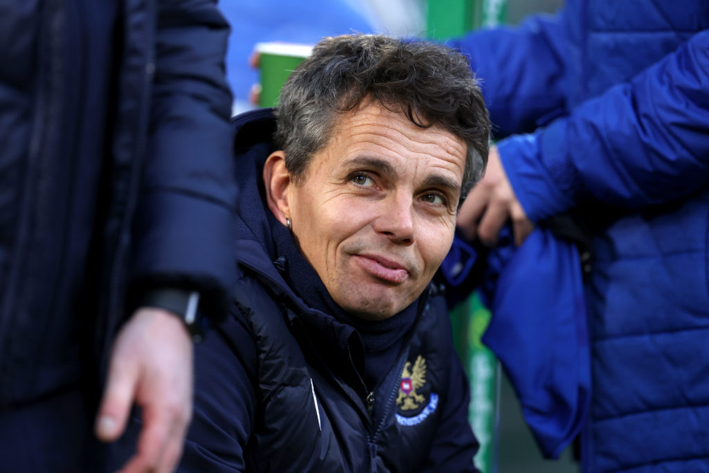 Simo Valakari, Manager of St Johnstone, looks on ahead of the William Hill Premiership match between Celtic FC and St. Johnstone FC at Celtic Park ...