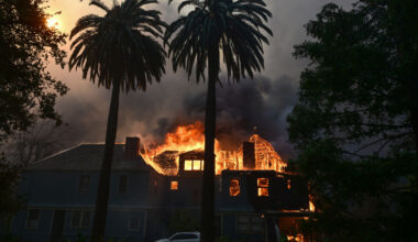 The Andrew McNally House burns during the Eaton Fire in Altadena, California, 2025.