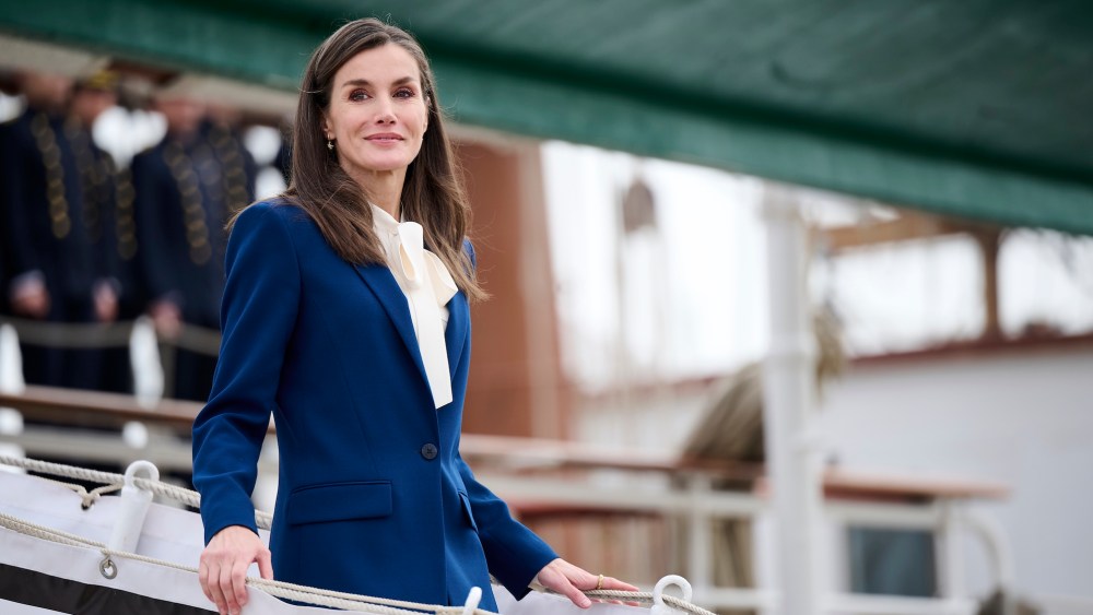 Queen Letizia of Spain attends the farewell of the training ship Juan Sebastian de Elcano on January 11, 2025 in Cadiz, Spain.