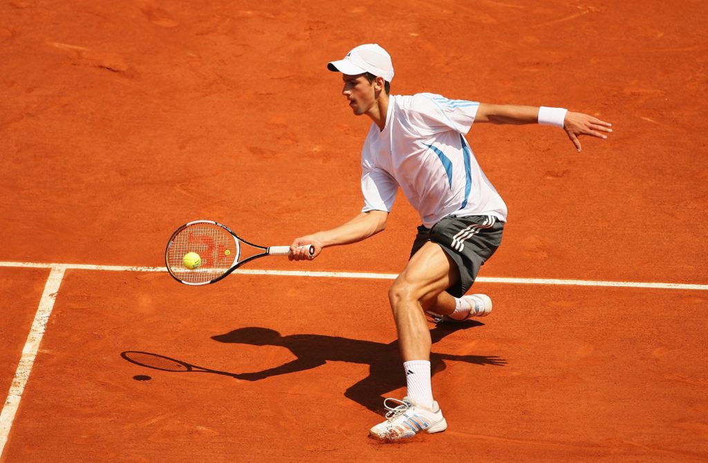 Novak Djokovic of Serbia and Montenegro in action against Rafael Nadal of Spain during day eleven of the French Open at Roland Garros on June 7, 20...