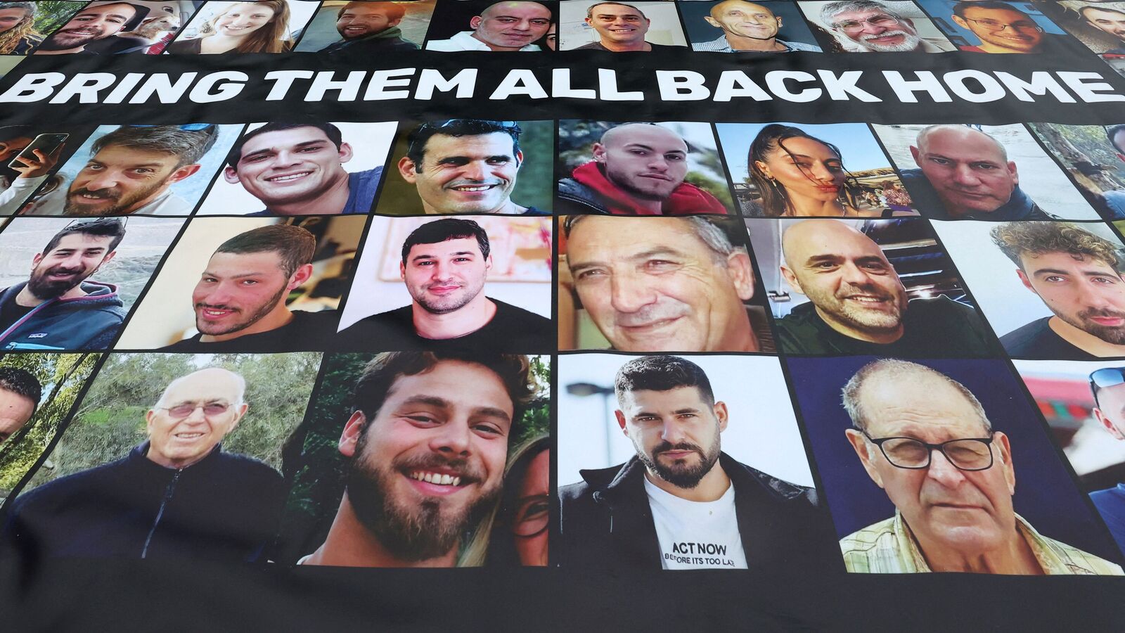 A poster with pictures of the hostages kidnapped in the deadly October 7 attack on Israel by the Palestinian Islamist group Hamas lies outside the International Court of Justice (ICJ) during a hearing where South Africa requests new emergency measures over Israel's attacks on Rafah as part of a case South Africa filed at the ICJ in December last year accusing Israel of violating the Genocide Convention during its offensive against Palestinians in Gaza, in The Hague Netherlands May 17, 2024