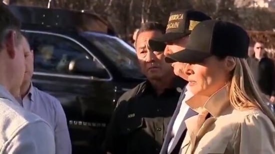 Melania Trump speaking to LA wildfire victims during her California visit with Donald Trump.(X)