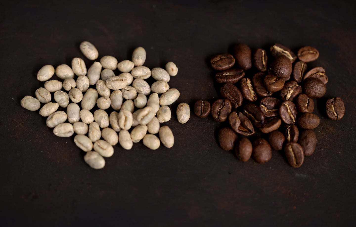 In MIT's “Breakerspace” lab, nonroasted coffee beans (left) and roasted ones (right).