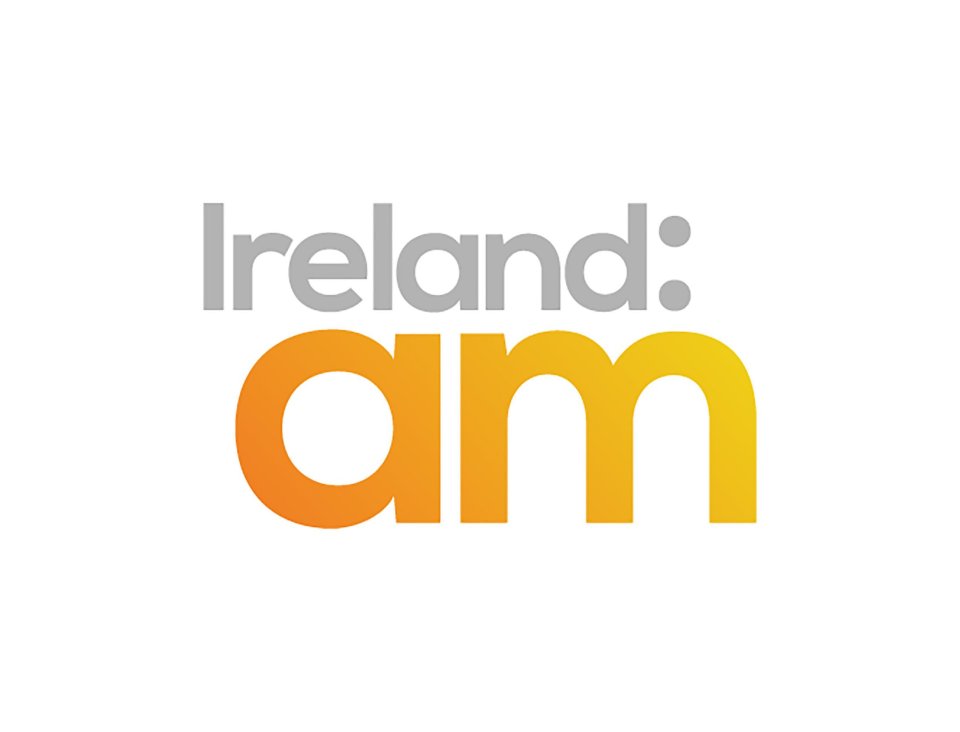 a logo for ireland am is displayed on a white background