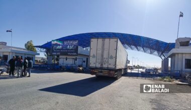 A glimpse of the movement of commercial trucks through the Nassib-Jaber crossing on the Syrian-Jordanian border - December 18, 2024 (Enab Baladi/Halim Muhammad)