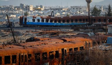 The Qadam train station, which was damaged during the war between rebel forces and ousted President Bashar Assad's forces, is seen in Damascus, Syria, this month.